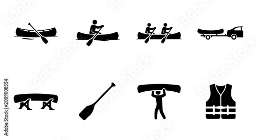 Konstfotografi Canoe and Kayak Icons Set, Paddling Sports Vector Graphics, Outdoor Adventure Sy