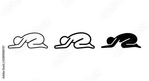 Foto Prayer Pose Icon Set, Bowing Human Silhouette Vector, Humble Supplication Symbol