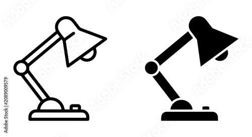 Fotografie Adjustable Desk Lamp Icons, Modern Task Light Vector Art, Study Lamp Symbols, Of