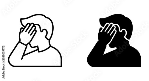 Bild auf Leinwand Embarrassed Man Hiding Face Icon, Shame and Disappointment Vector Illustration