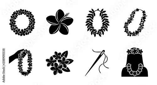 Canvas Print Hawaiian Lei Vector Icons, Floral Garland & Flower Necklace Graphics, Tropical C