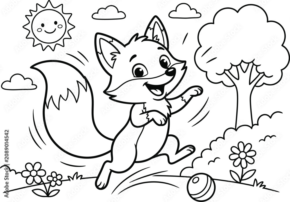 Fototapeta premium a cartoon fox playing outside on a sunny day