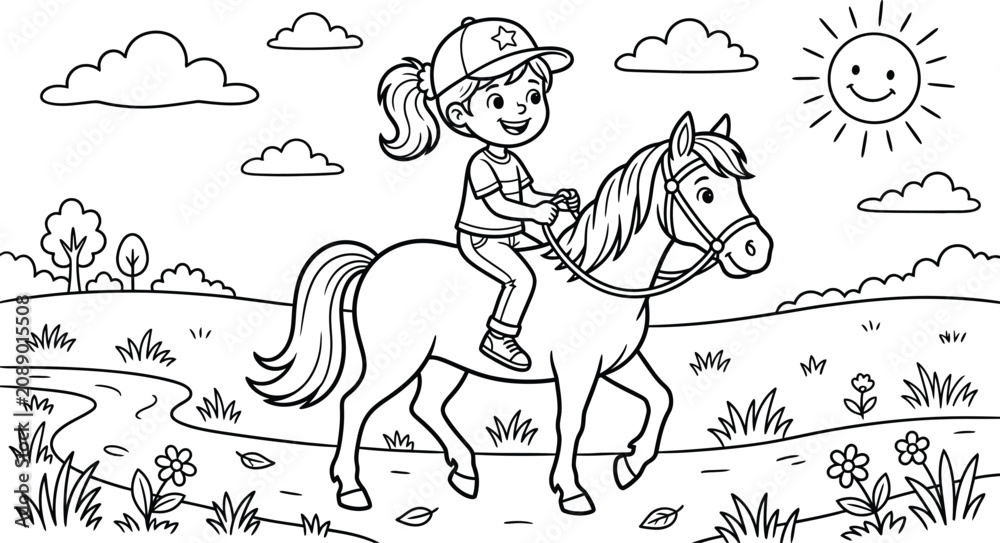 Obraz premium girl riding a horse in a sunny meadow