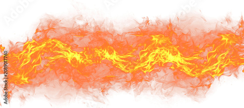 Orange and yellow realistic fire flame on transparent background. 