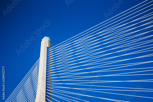 Building design showing cables connecting pylon to bridge deck