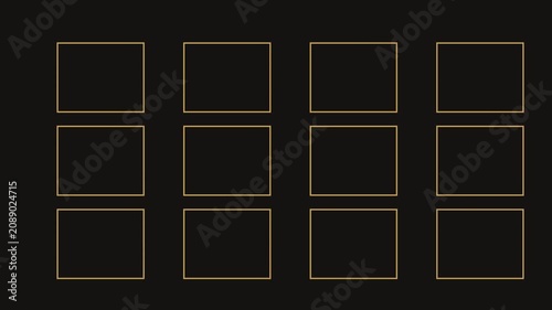Minimalist gold geometric frames animation on 4k black background, for modern motion, and overlay