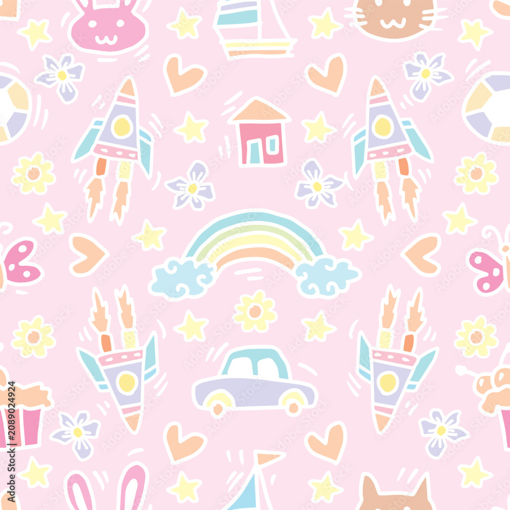 Fototapeta premium Hand-drawn multicolor children's seamless pattern background