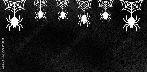 Fotografía white hanging spider webs frame on dark black background