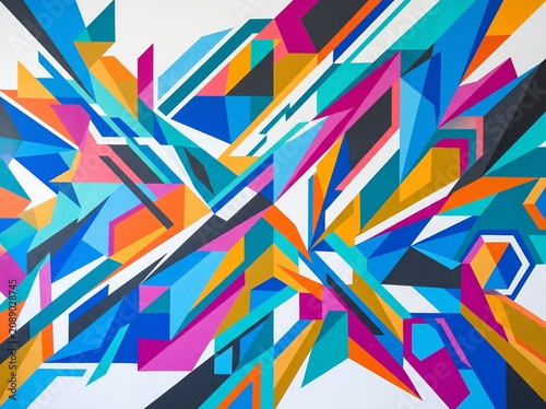 Vibrant Abstract Geometric Explosion of Colors and Shapes.
