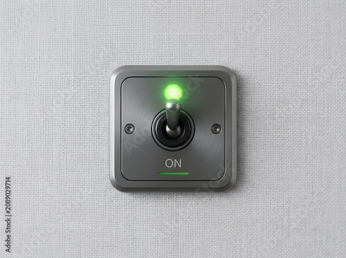 Vintage Toggle Light Switch with Green Indicator Light in the ON Position.