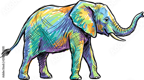 Canvastavla Colorful Abstract Elephant Illustration, Artistic Wildlife Drawing