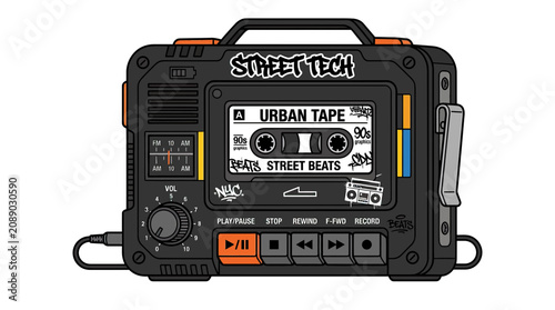 Fotografie Retro Boombox Cassette Player 90s Urban Tape Street Beat Music