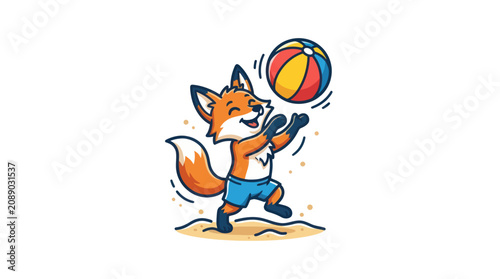 Canvas Print Cartoon Fox Playing Beach Ball.
