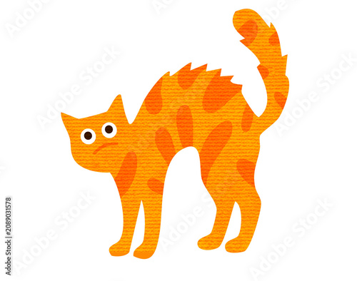 Εκτύπωση καμβά scared orange tabby cat arching back on white background