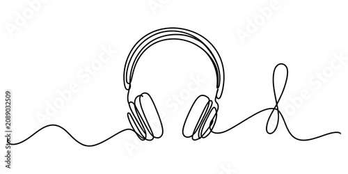 Photos Continuous single line drawing of headphones for listening to music audio equipm
