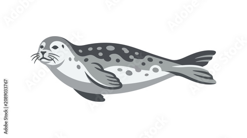 Fotografía Gray Spotted Cartoon Seal Swimming.