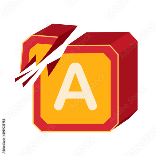 Foto Torn Alphabet Block Toy Flat Illustration for Damaged Kids Learning Toy