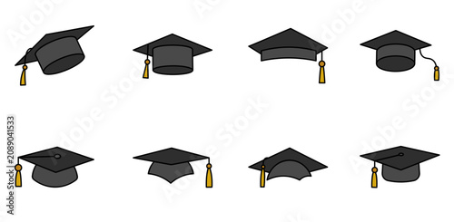 Foto Graduation Cap Icon Set Mortarboard Hats with Tassel for Education Design