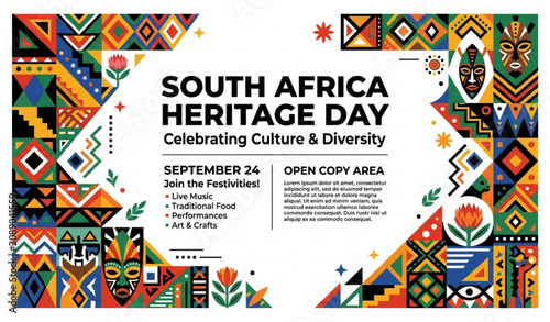 Fotografie Colorful South Africa Heritage Day Geometric Border Background Banner Poster Vec