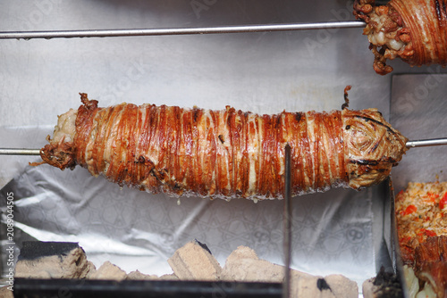 Принти на полотні kokoretsi a popular street food made from lamb or goat intestines wrapped around