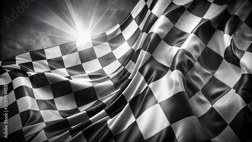 Classic racing flag graphic featuring fading checkered pattern in black and white on modern background