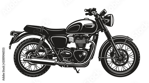 Cuadro en lienzo Classic Motorcycle Illustration: Vintage Roadster, Retro Bike, Black and White L