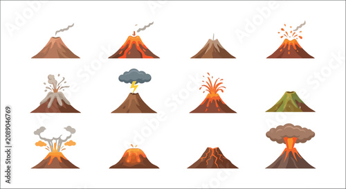фотографія Volcanoes Collection Colorful Vector Illustration With Various Eruption Stages