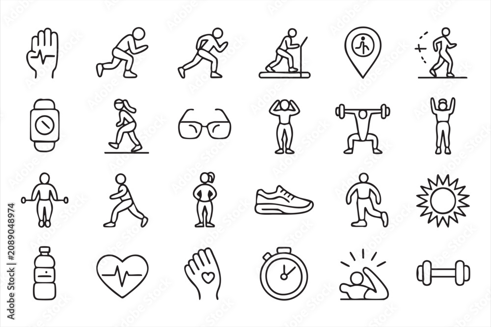 Fototapeta premium Modern Exercise and Active Lifestyle Line Icons for UI and Web Design