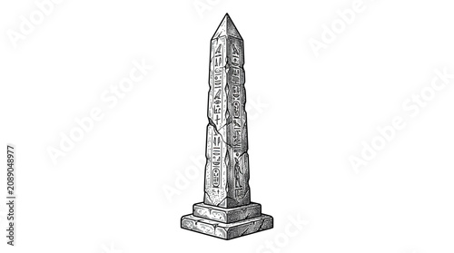 Foto Ancient Egyptian Obelisk with Hieroglyphs, Isolated on White Background