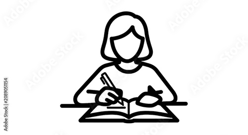 Obraz na plátně Woman writing in a notebook at a desk.