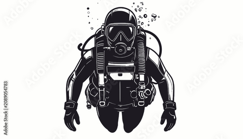 Canvastavla Scuba diver in full gear descending.