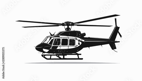 Schilderij op canvas Black helicopter with rotor blades.