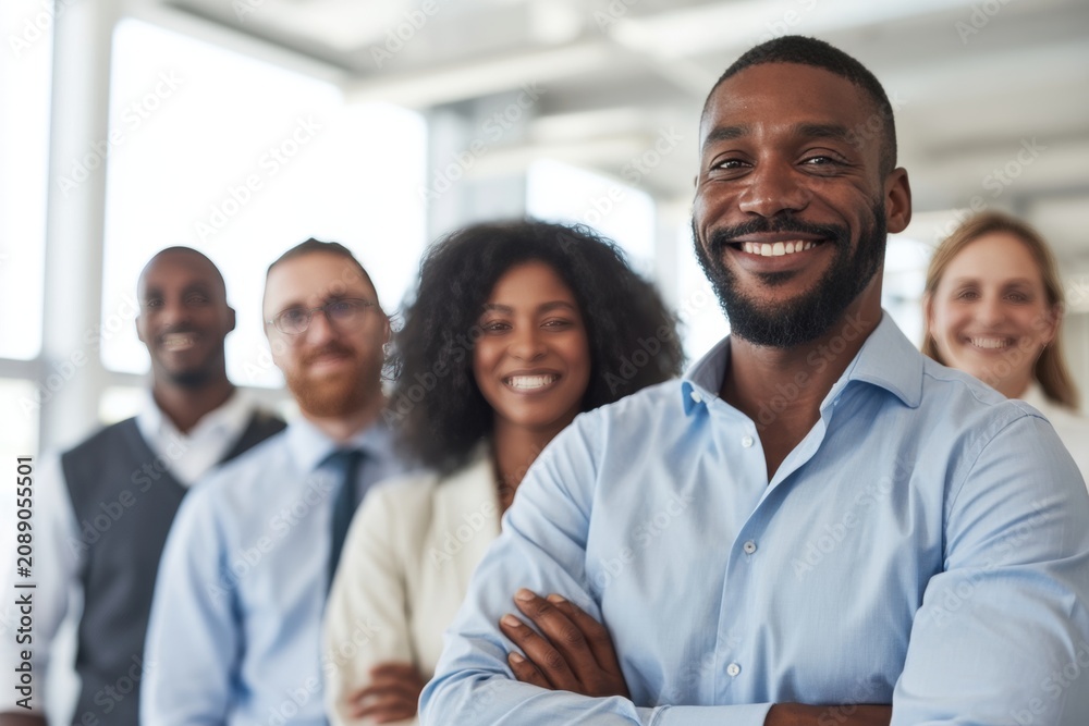 Obraz premium The Confident Team of Diverse Professionals Posing in a Bright Modern Office