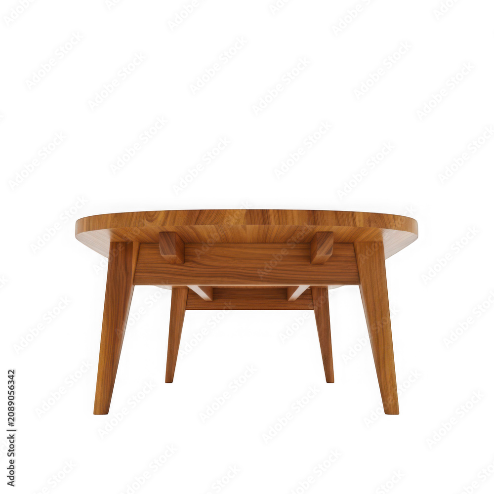 Fototapeta premium A mid-century modern wooden coffee table isolated against a white background.