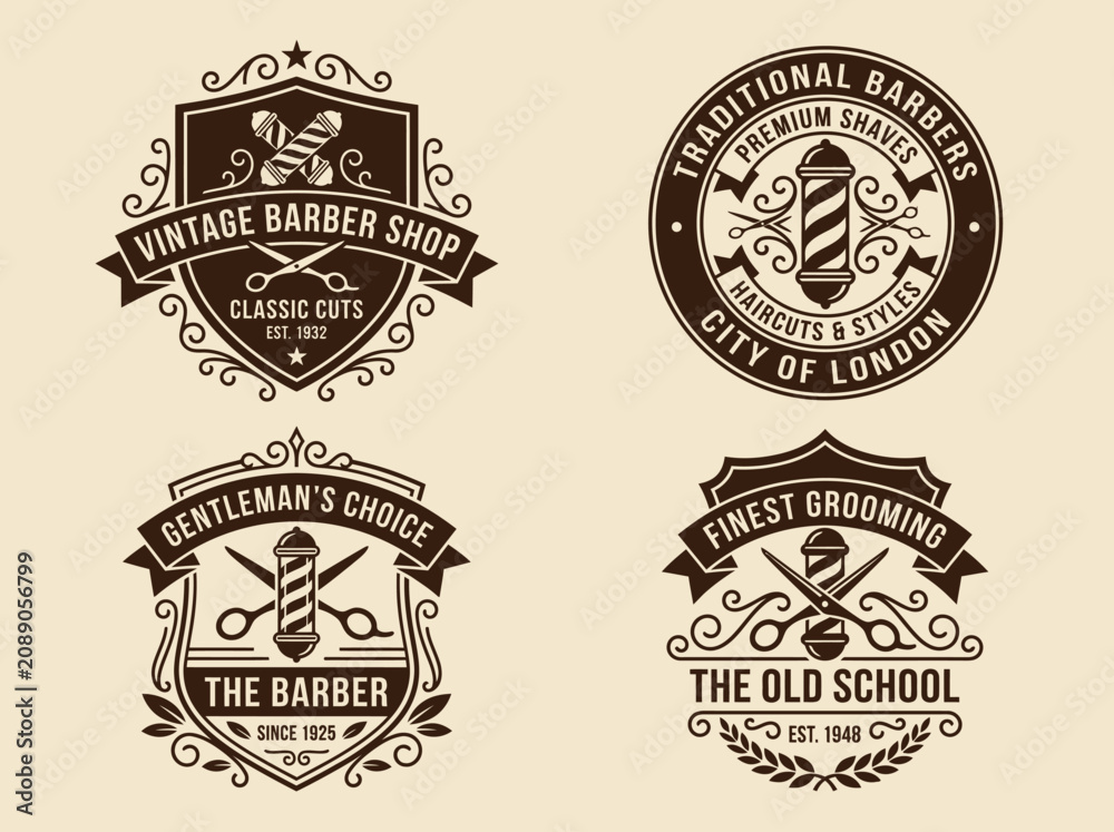 Fototapeta premium Vintage Barber Shop Logo Collection - Retro Gentleman Grooming Badges