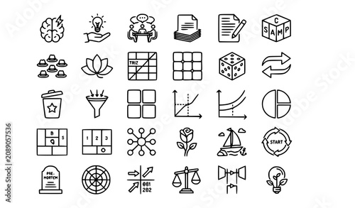 Tableau sur toile Ideation and innovation methodology outline icons | Design sprint prototype crea