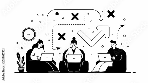Business team, office workflow, productivity concept, flat design vector illustration