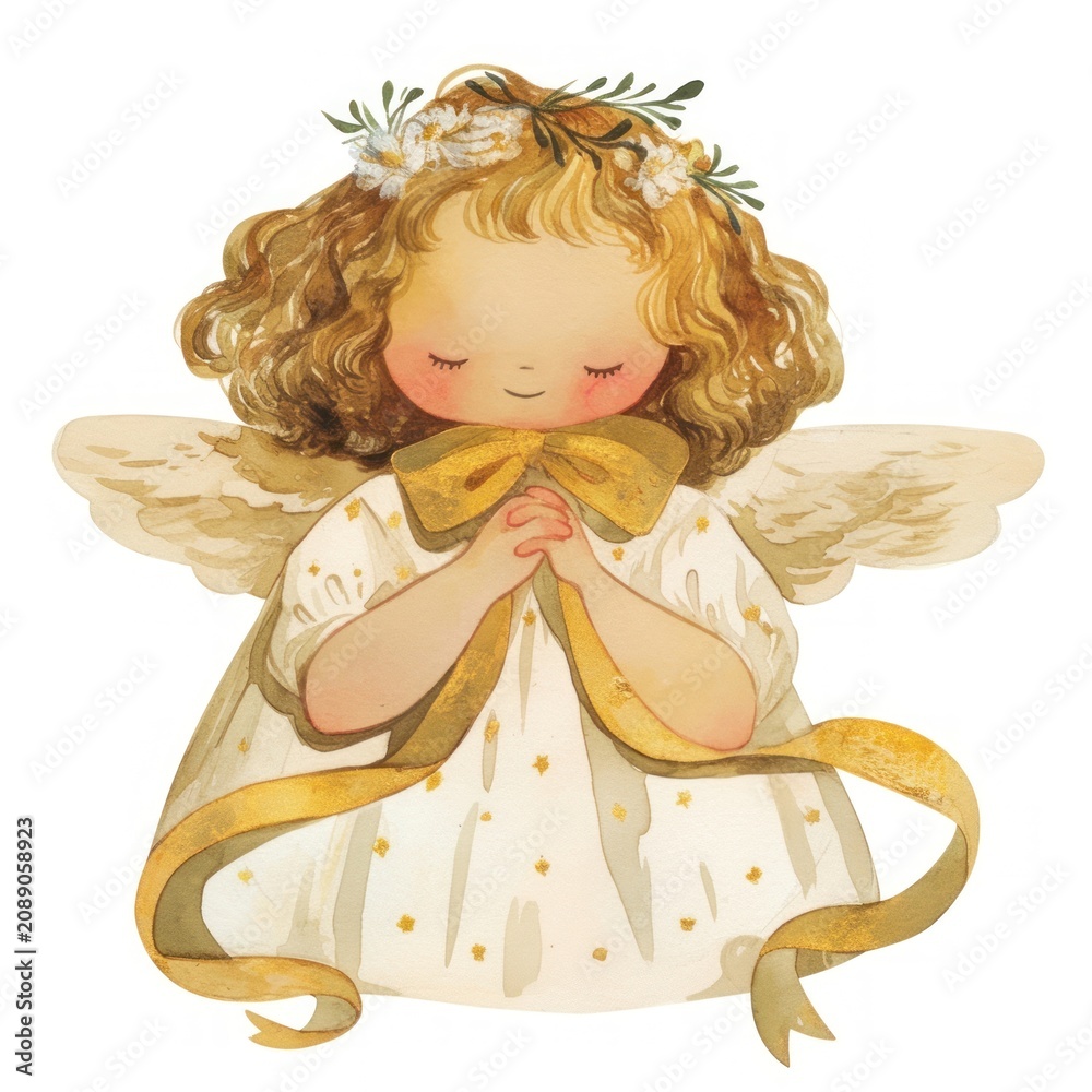 Obraz premium Cute angel illustration praying peacefully.
