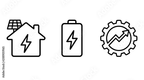 Smart energy and battery management linear icons set with management optimization electricity technology monitoring efficiency sustainable renewable automation analysis technical industry