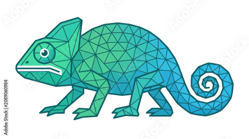 Obraz na plátně Geometric low poly chameleon with vibrant blue and green gradient