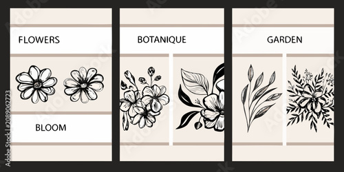 Obraz na płótnie Floral ornament collection on beige cards botanical illustration style