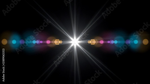 Bright White Light with Colorful Lens Flares on Black Background