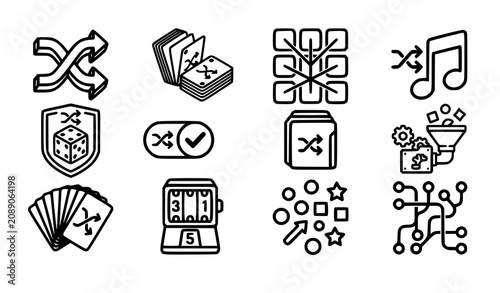 Photos Bold Shuffle Outline Vector Icons Modern Randomizer Button and Media Sorting Gra