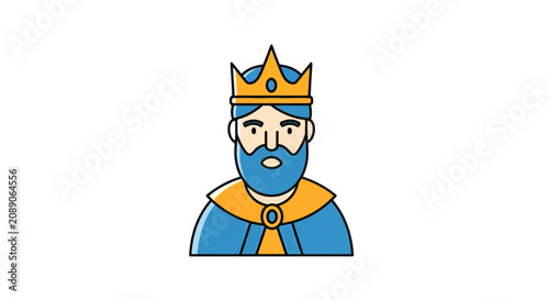 Cuadro en lienzo Cartoon King Character with Crown and Beard.