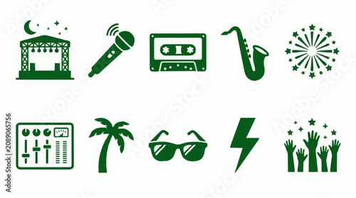 Konstfotografi Music festival live performance and equipment flat icon set