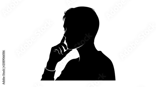 Konstfotografi Man In Thoughtful Pose Black Silhouette male