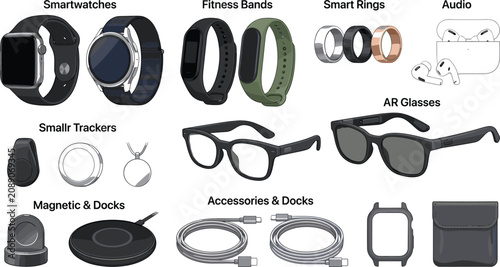 Foto Wearable technology smart devices vector illustration collection isolated on whi