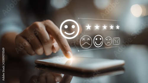 Plakat Person using a smartphone to rate customer experience