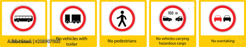 Photos Road restriction signs for different vehicles and actions