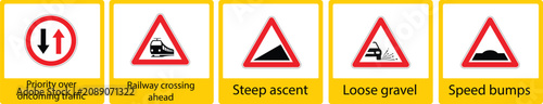фотографія Road warning signs for traffic and railway hazards
